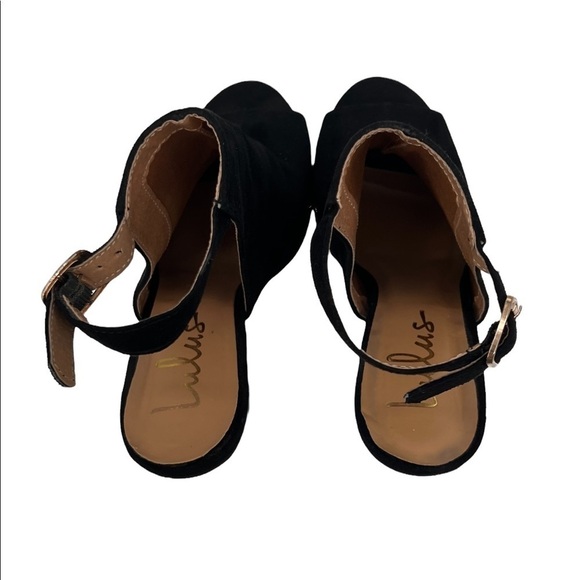 Lulu's Black Suede Peep Toe Ankle Strap Block Heeled Sandals Size 6 Women’s - Picture 5 of 8